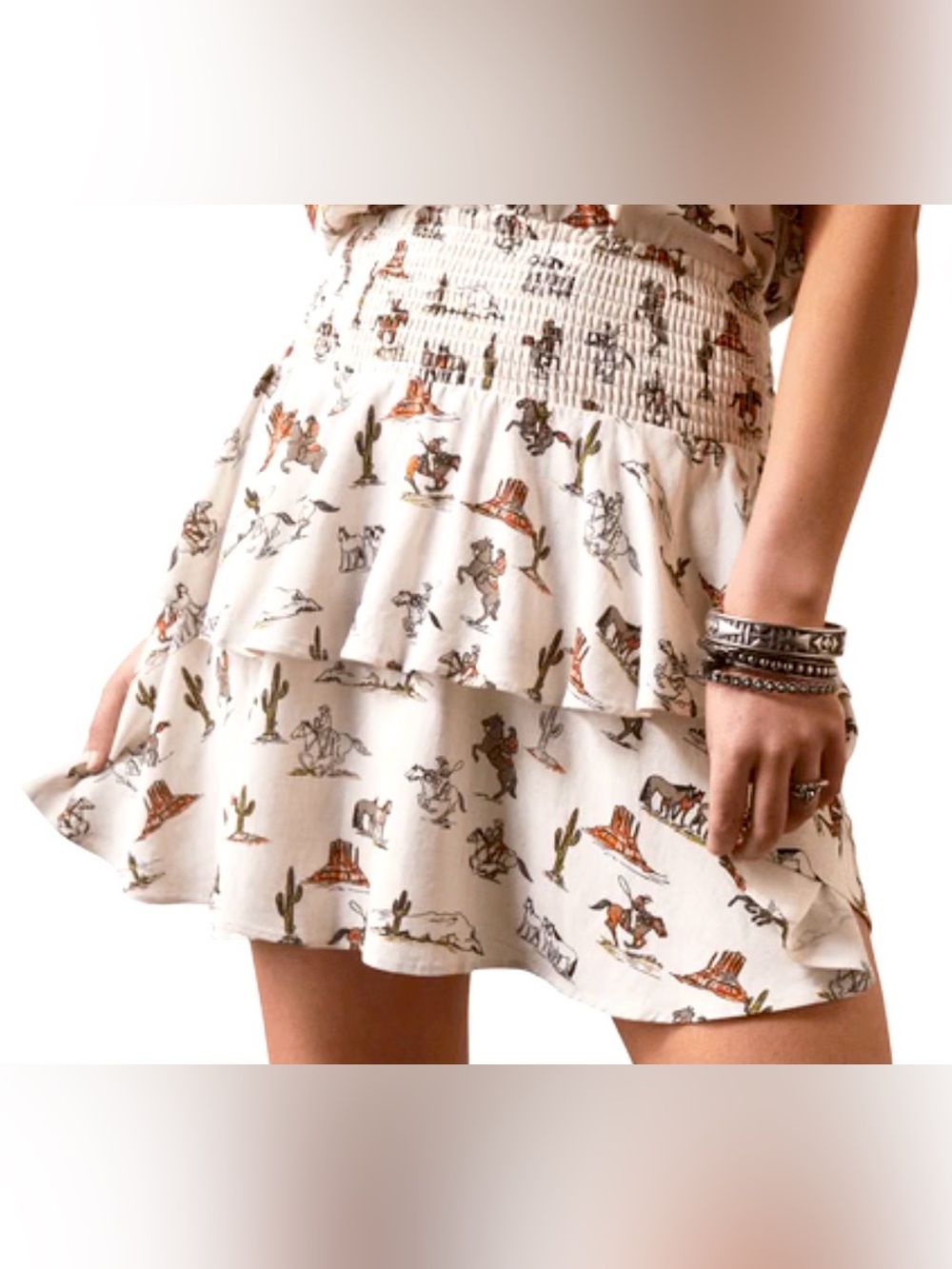 Ariat HiLo Jordan Skirt Size M Smocked Linen Blend Western Cowgirl Festival